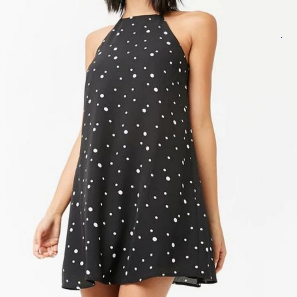 Forever 21 Contemporary High Neck Polka-dot Shift Dress in Size XL
